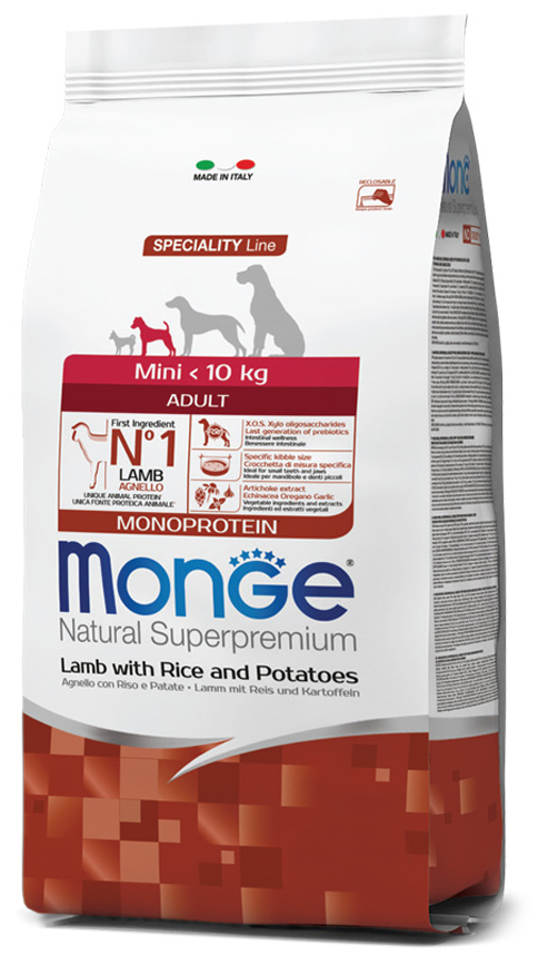 Monge Dog Speciality Line Monoprotein Mini для взрослых собак мелких пород, ягненок+рис+картофель 2,