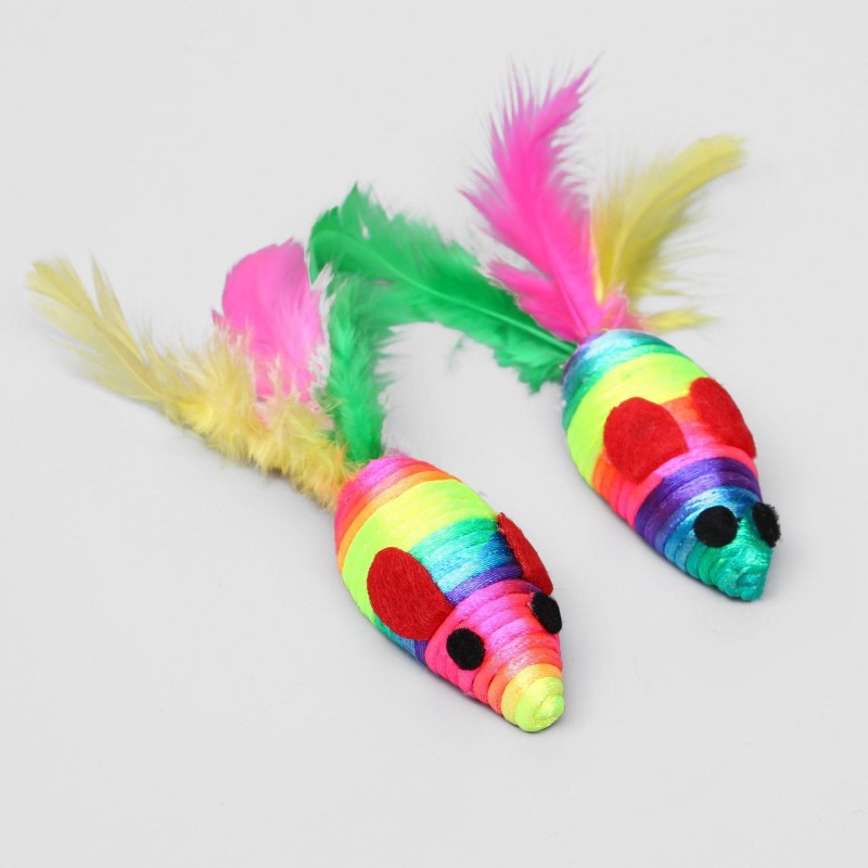 Мышь разноцветная с перьями, 5см, радужная.
