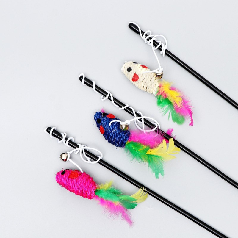 Дразнилка-удочка "Мышь из сезаля", микс цветов.