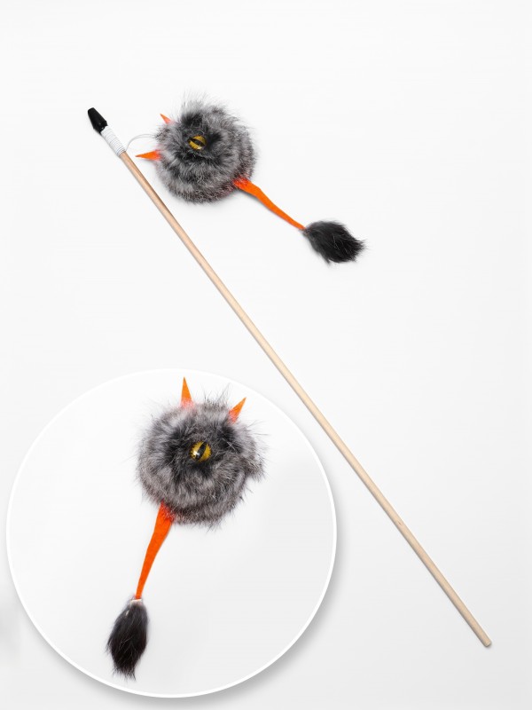 Дразнилка-удочка из меха кролика «Монстрик» на деревянной палочке, микс цветов