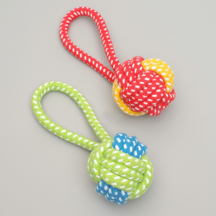 Игрушка для собак Мячик из каната с ручкой, шарик 5 см, до 30 г, микс цветов
