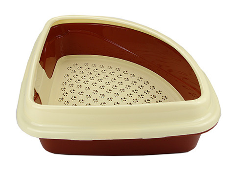 Лоток угловой для кошек Dogman Триплекс с рамкой и сеткой коричневый 40*40*15