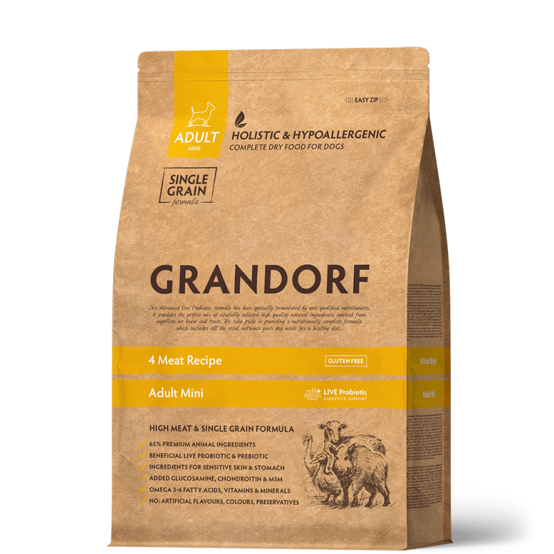 GRANDORF сухой корм для собак мини-пород, 4 вида мяса с бурым рисом, с пробиотиками