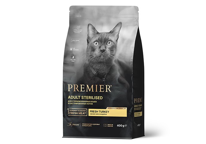 PREMIER ADULT STERILISED сухой корм для стерилизованных кошек с чувствительным пищеварением, 400 гр