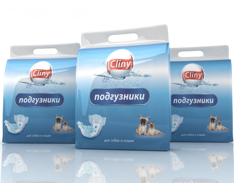 Cliny подгузники для кошек и собак с индикатором влаги, 8-16 кг, размер L, (8) шт